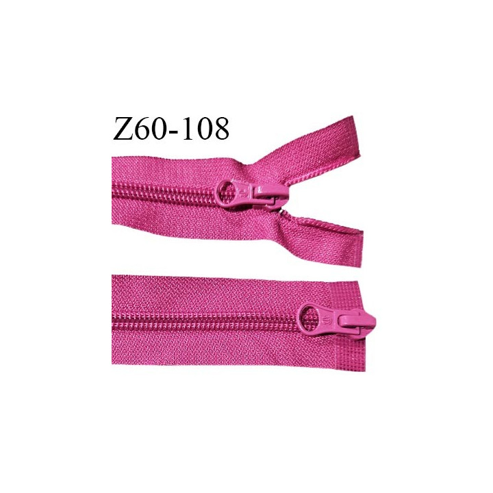 Fermeture zip 60 cm couleur rose double curseur longueur 60 cm largeur 3 cm zip moulée largeur 6.5 mm prix à l'unité