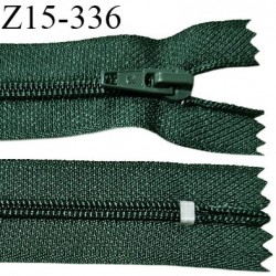Fermeture zip 15 cm couleur vert bouteille non séparable largeur 2.7 cm glissière nylon largeur 5 mm