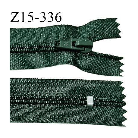 Fermeture zip 15 cm couleur vert bouteille non séparable largeur 2.7 cm glissière nylon largeur 5 mm