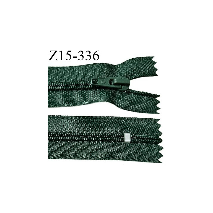 Fermeture zip 15 cm couleur vert bouteille non séparable largeur 2.7 cm glissière nylon largeur 5 mm