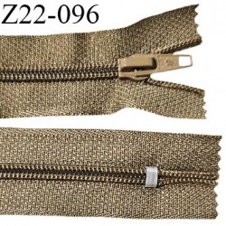 Fermeture zip 22 cm non séparable couleur marron taupe avec glissière nylon invisible largeur 2.7 cm longueur 22 cm