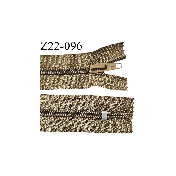 Fermeture zip 22 cm non séparable couleur marron taupe avec glissière nylon invisible largeur 2.7 cm longueur 22 cm