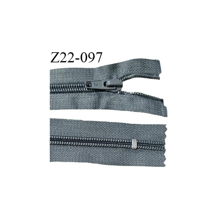 Fermeture zip 22 cm non séparable couleur gris avec glissière nylon invisible largeur 2.7 cm longueur 22 cm