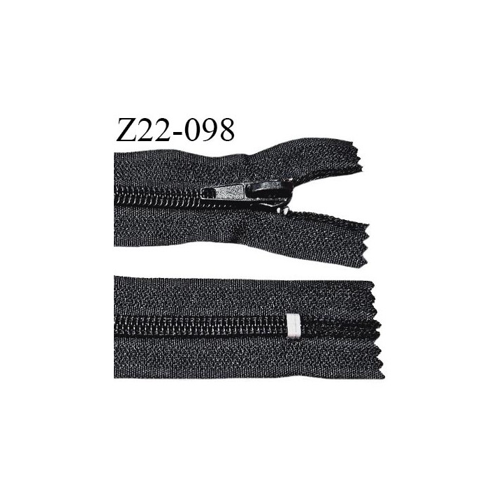 Fermeture zip 22 cm non séparable couleur noir avec glissière nylon longueur 22 cm largeur de la glissière 6.5 mm prix à l'unité