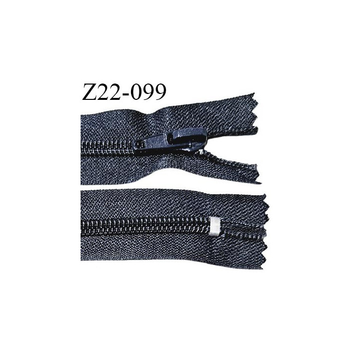 Fermeture zip 22 cm non séparable couleur gris avec glissière nylon invisible largeur 3 cm longueur 22 cm