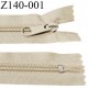 Fermeture zip 140 cm non séparable couleur beige largeur 3.2 cm longueur 140 cm