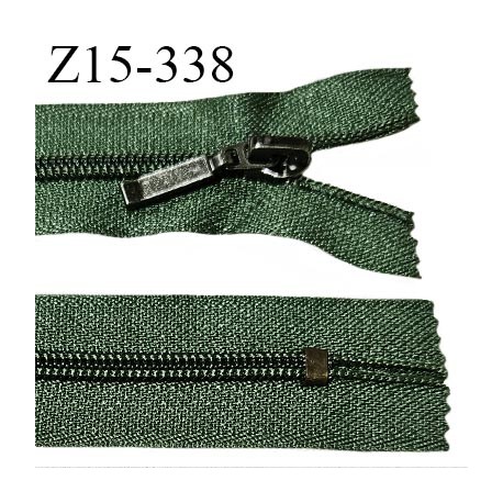 Fermeture zip 15 cm couleur vert non séparable curseur métal longueur 15 cm largeur 2.7 cm largeur du zip 5 mm prix à l'unité