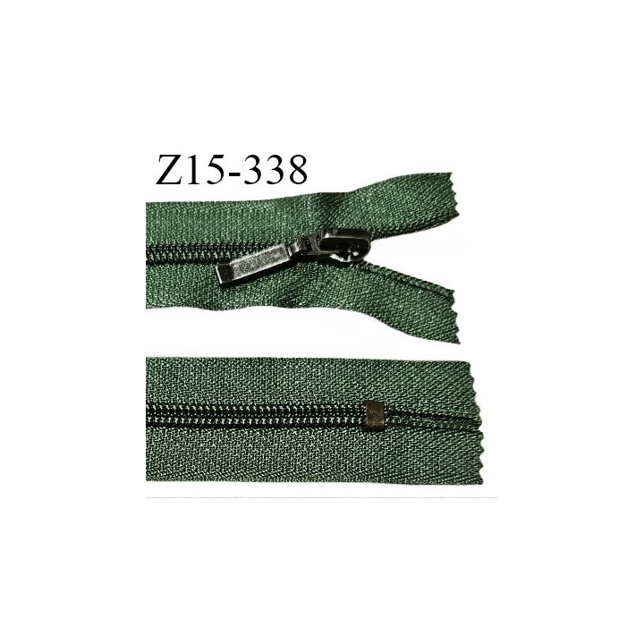 Fermeture zip 15 cm couleur vert non séparable curseur métal longueur 15 cm largeur 2.7 cm largeur du zip 5 mm prix à l'unité