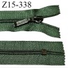 Fermeture zip 15 cm couleur vert non séparable curseur métal longueur 15 cm largeur 2.7 cm largeur du zip 5 mm prix à l'unité