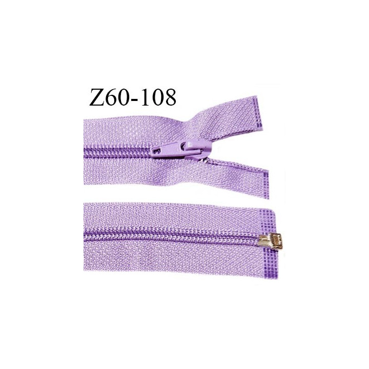 Fermeture zip 60 cm couleur parme longueur 60 cm largeur 2.7 cm zip moulée largeur 5 mm prix à l'unité