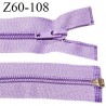 Fermeture zip 60 cm couleur parme longueur 60 cm largeur 2.7 cm zip moulée largeur 5 mm prix à l'unité