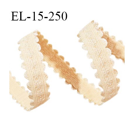 Elastique picot lingerie 15 mm haut de gamme couleur pêche clair ou sable doré largeur 10 mm + picots allongement +40%