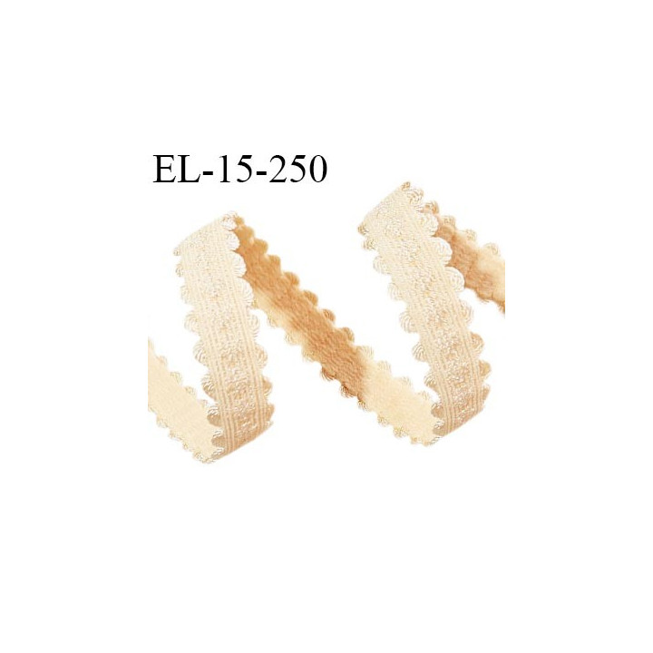 Elastique picot lingerie 15 mm haut de gamme couleur pêche clair ou sable doré largeur 10 mm + picots allongement +40%
