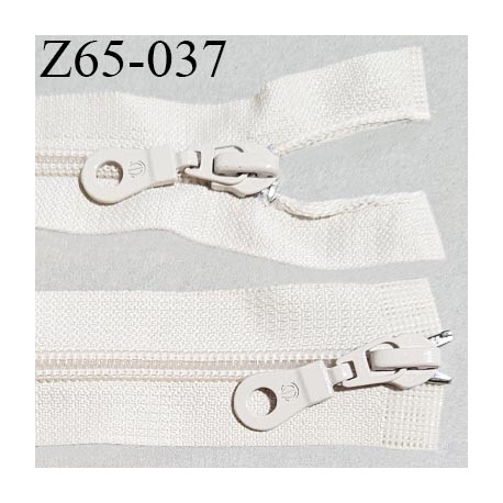 Fermeture zip 65 cm couleur crème double curseur longueur 65 cm largeur 3.2 cm zip nylon largeur 6.5 mm prix à l'unité