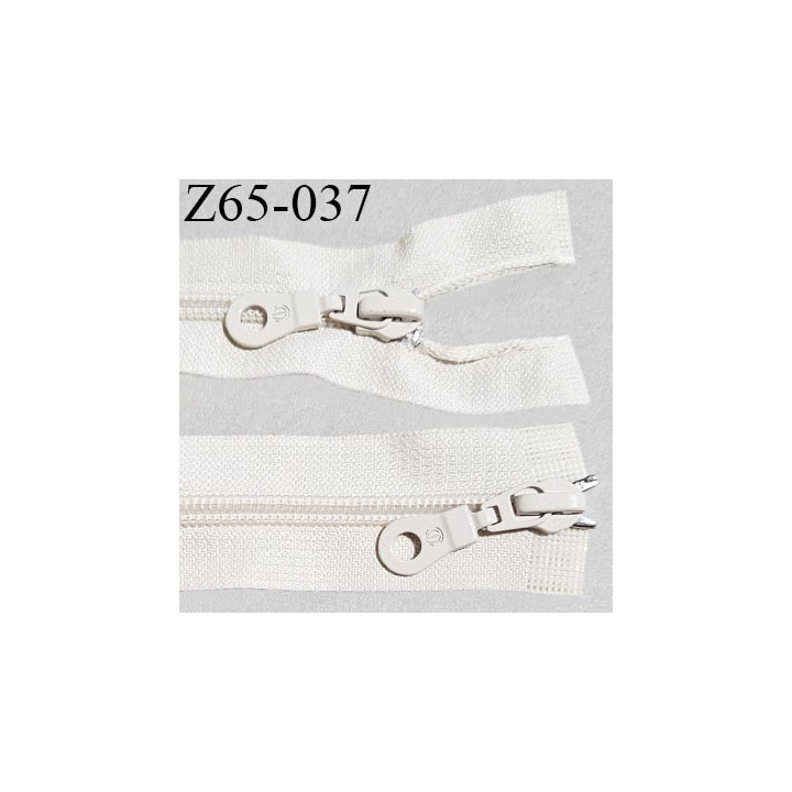 Fermeture zip 65 cm couleur crème double curseur longueur 65 cm largeur 3.2 cm zip nylon largeur 6.5 mm prix à l'unité