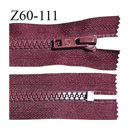 Fermeture zip moulée 60 cm couleur bordeaux prune longueur 60 cm largeur 3.2 cm zip moulée largeur 6 mm prix à l'unité