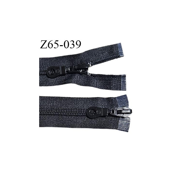 Fermeture zip 65 cm couleur noir double curseur longueur 65 cm largeur 3.2 cm zip nylon largeur 6.5 mm prix à l'unité