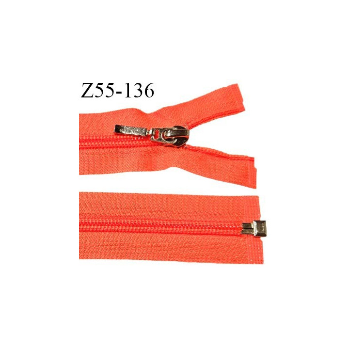 Fermeture zip 55 cm séparable couleur orange fluo largeur 32 mm zip glissière nylon largeur 6.5 mm longueur 55 cm prix à l'unité