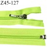 Fermeture zip 45 cm séparable couleur vert fluo largeur 32 mm zip glissière nylon largeur 6.5 mm longueur 45 cm prix à l'unité