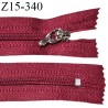 Fermeture zip 15 cm couleur rouge bordeaux non séparable curseur métal longueur 15 cm largeur 2.7 cm largeur du zip 4 mm