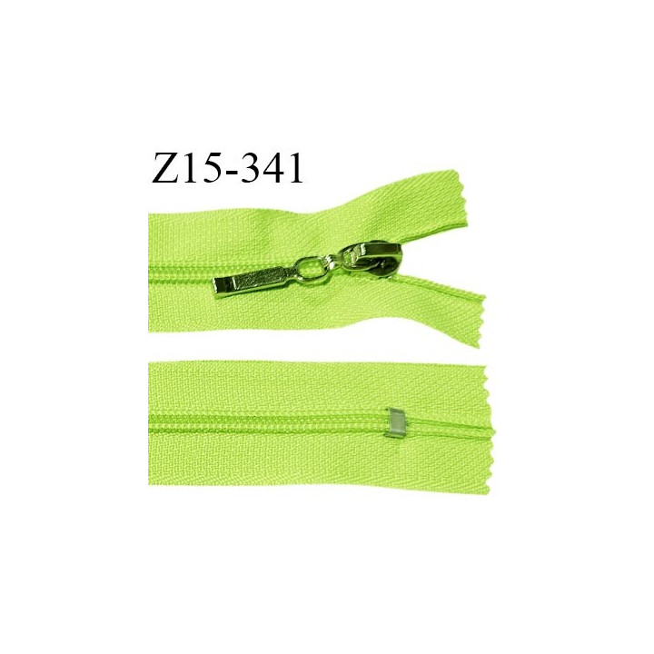 Fermeture zip 15 cm non séparable couleur vert fluo largeur 27 mm zip glissière nylon largeur 5 mm longueur 15 cm prix à l'unité