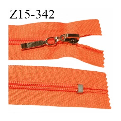 Fermeture zip 15 cm non séparable couleur orange fluo largeur 27 mm zip glissière nylon largeur 5 mm longueur 15 cm