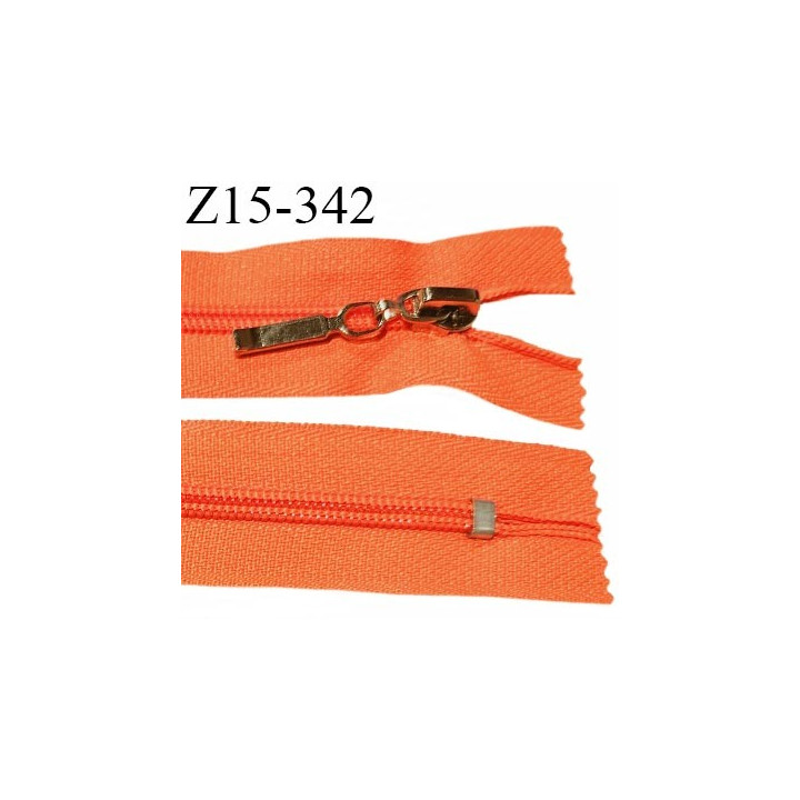 Fermeture zip 15 cm non séparable couleur orange fluo largeur 27 mm zip glissière nylon largeur 5 mm longueur 15 cm