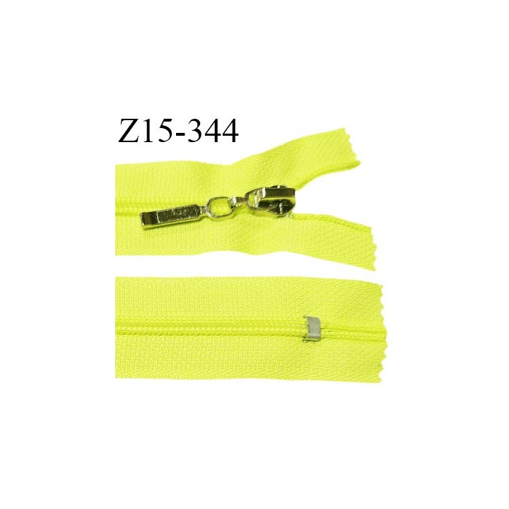 Fermeture zip 15 cm non séparable couleur jaune fluo largeur 27 mm zip glissière nylon largeur 5 mm longueur 15 cm