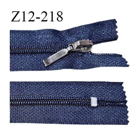 Fermeture zip 12 cm non séparable couleur bleu longueur 12 cm largeur 2.7 cm glissière nylon curseur métal largeur 5 mm