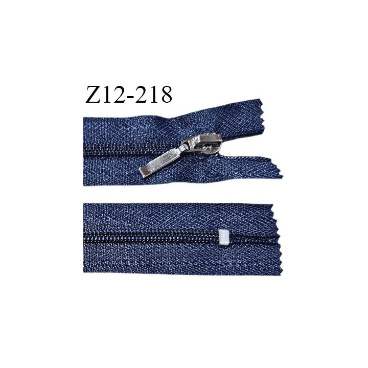Fermeture zip 12 cm non séparable couleur bleu longueur 12 cm largeur 2.7 cm glissière nylon curseur métal largeur 5 mm