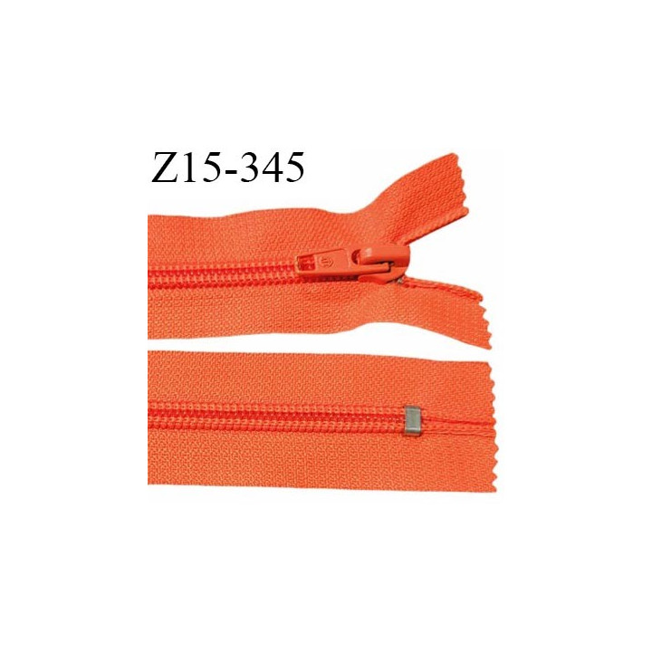 Fermeture zip 15 cm couleur orange fluo non séparable largeur 3.4 cm glissière nylon largeur 5 mm longueur 15 cm prix à l'unité