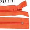 Fermeture zip 15 cm couleur orange fluo non séparable largeur 3.4 cm glissière nylon largeur 5 mm longueur 15 cm prix à l'unité