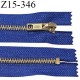Fermeture zip 15 cm couleur bleu non séparable largeur 3.2 cm glissière métal couleur or largeur 6 mm