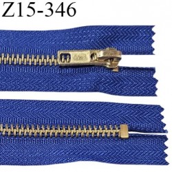 Fermeture zip 15 cm couleur bleu non séparable largeur 3.2 cm glissière métal couleur or  largeur 6 mm