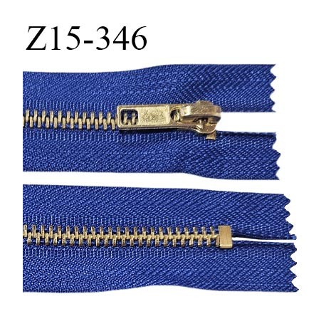 Fermeture zip 15 cm couleur bleu non séparable largeur 3.2 cm glissière métal couleur or largeur 6 mm