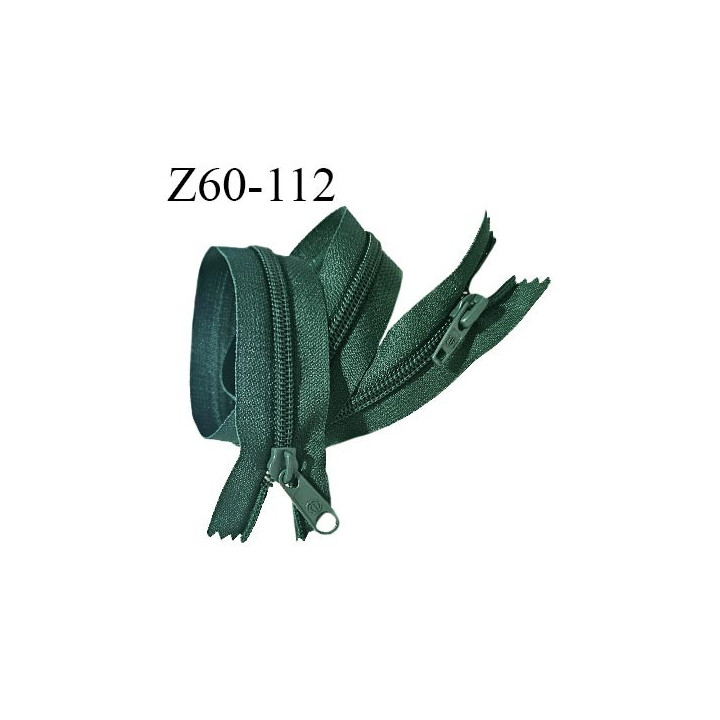 Fermeture zip 60 cm couleur vert double curseur longueur 60 cm largeur 3.2 cm zip moulée largeur 7 mm prix à l'unité