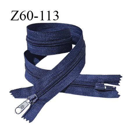 Fermeture zip 60 cm couleur bleu double curseur longueur 60 cm largeur 3.2 cm zip moulée largeur 7 mm prix à l'unité