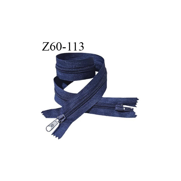 Fermeture zip 60 cm couleur bleu double curseur longueur 60 cm largeur 3.2 cm zip moulée largeur 7 mm prix à l'unité
