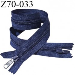 Fermeture zip 70 cm couleur bleu double curseur longueur 70 cm largeur 3.2 cm zip moulée largeur 7 mm prix à l'unité
