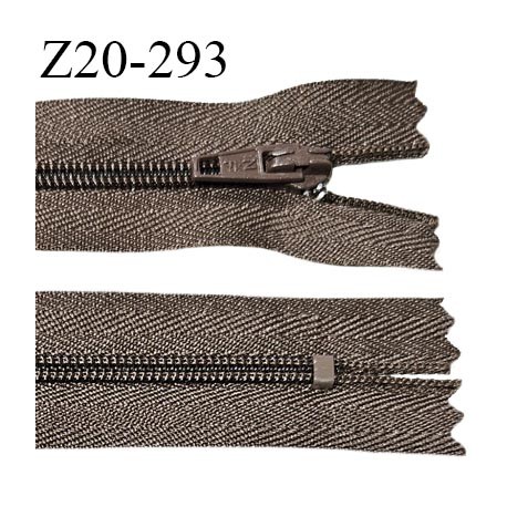 Fermeture zip 20 cm non séparable couleur marron avec glissière nylon largeur 2.5 cm longueur 20 cm largeur de la glissière 4 mm