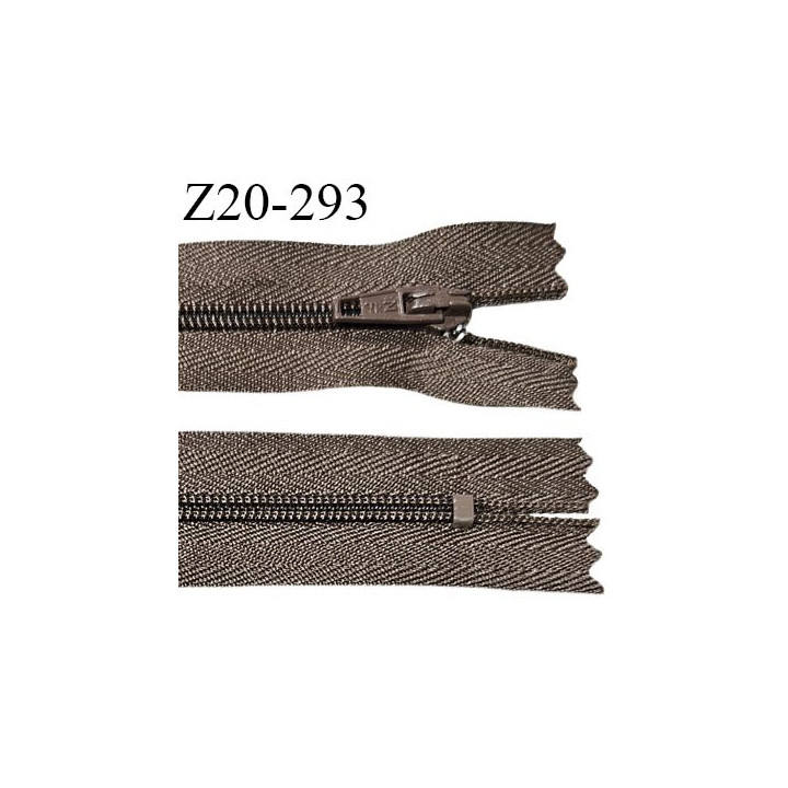 Fermeture zip 20 cm non séparable couleur marron avec glissière nylon largeur 2.5 cm longueur 20 cm largeur de la glissière 4 mm
