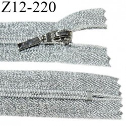 Fermeture zip 12 cm non séparable couleur argent lurex brillant longueur 12 cm largeur 3 cm glissière nylon curseur métal