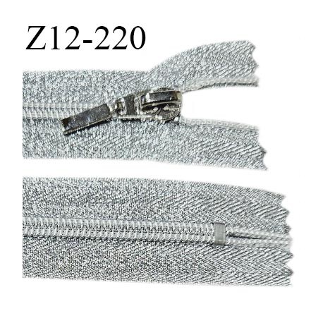 Fermeture zip 12 cm non séparable couleur argent lurex brillant longueur 12 cm largeur 3 cm glissière nylon curseur métal