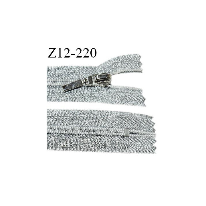 Fermeture zip 12 cm non séparable couleur argent lurex brillant longueur 12 cm largeur 3 cm glissière nylon curseur métal