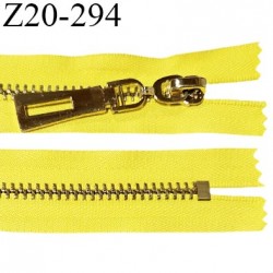 Fermeture zip 20 cm non séparable couleur jaune largeur 35 mm glissière métal doré largeur 7 mm longueur 20 cm prix à l'unité