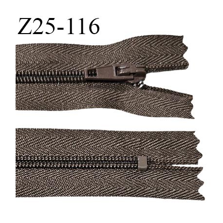 Fermeture zip 24 cm non séparable couleur marron avec glissière nylon largeur 3 cm longueur 24 cm