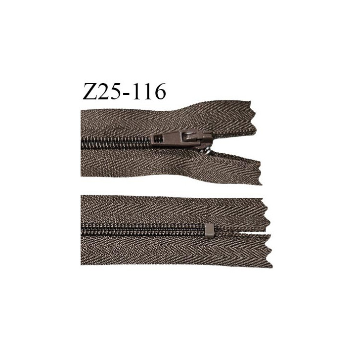 Fermeture zip 24 cm non séparable couleur marron avec glissière nylon largeur 3 cm longueur 24 cm