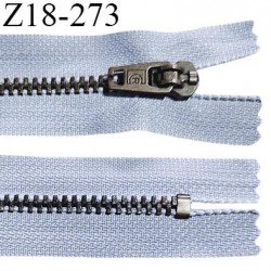 Fermeture zip 18 cm non séparable couleur bleu gris longueur 18 cm largeur 2.7 cm glissière métal couleur laiton largeur 4.5 mm