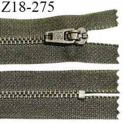 Fermeture zip 18 cm non séparable couleur vert kaki longueur 18 cm largeur 2.7 cm glissière métal couleur laiton largeur 4.5 mm
