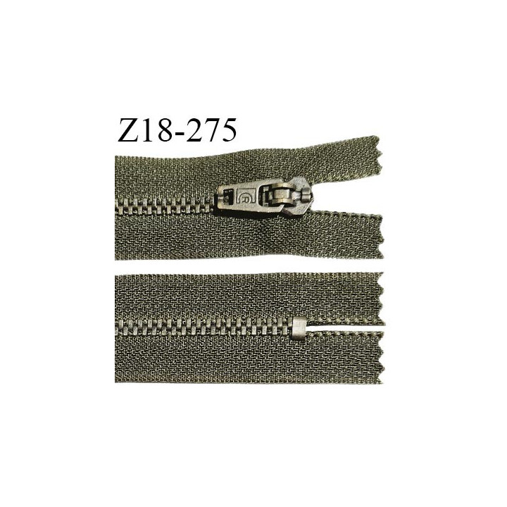 Fermeture zip 18 cm non séparable couleur vert kaki longueur 18 cm largeur 2.7 cm glissière métal couleur laiton largeur 4.5 mm